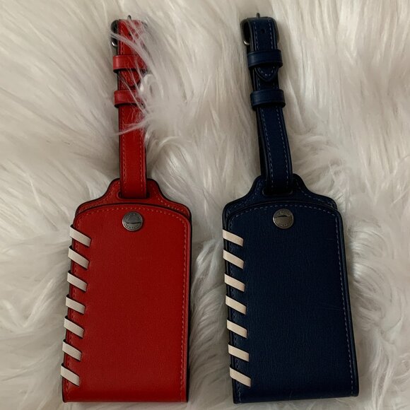 COACH Whipstitch Luggage Tag SET of 2 in Deep Blue/Sport Red - Picture 1 of 3